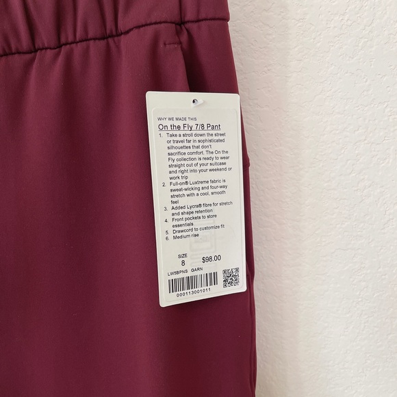 NWT lululemon on the fly pant size 8 Cassis Garnet - Picture 7 of 8